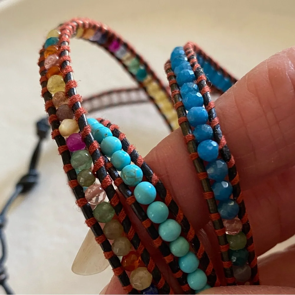 Chan Luu Multi Gemstone 5 Wrap Leather Bracelet - Picture 4 of 7